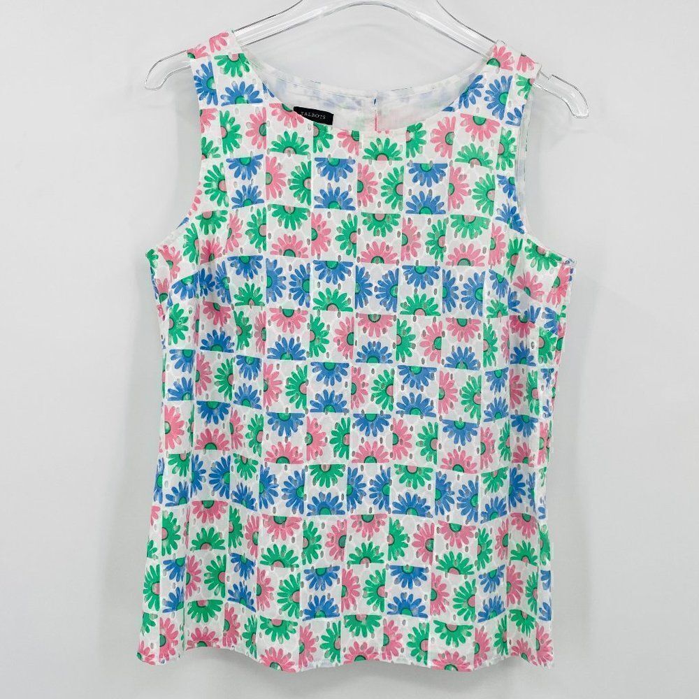Talbots Size XS Sleeveless Eyelet Floral Button Back Cotton Tank Top Blouse
